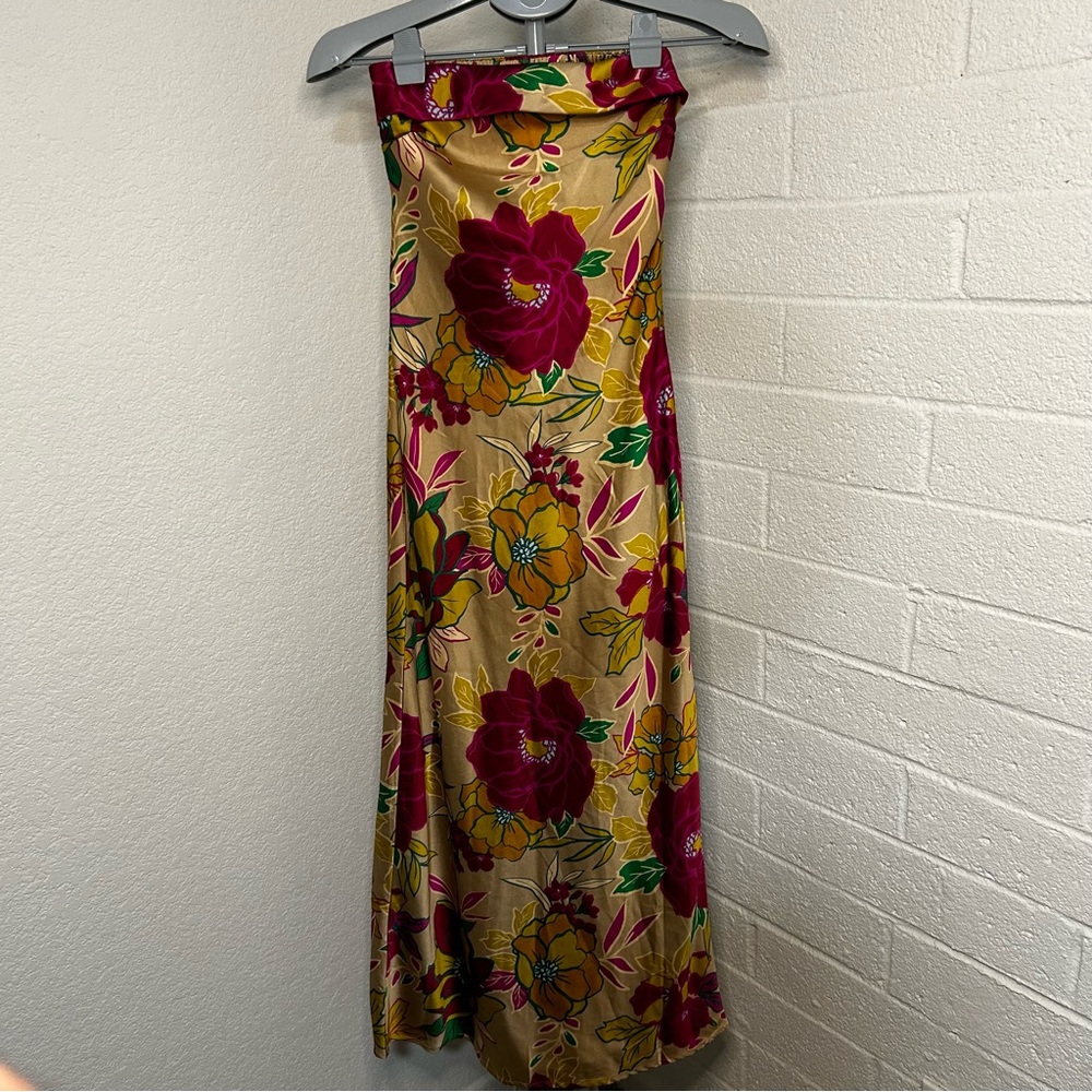 Elegant Tropical Fairy Floral Maxi Dress, Summer Vacation, Strapless Open back